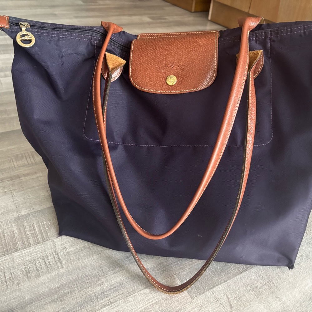 Longchamp Navy and Brown Tote Bag